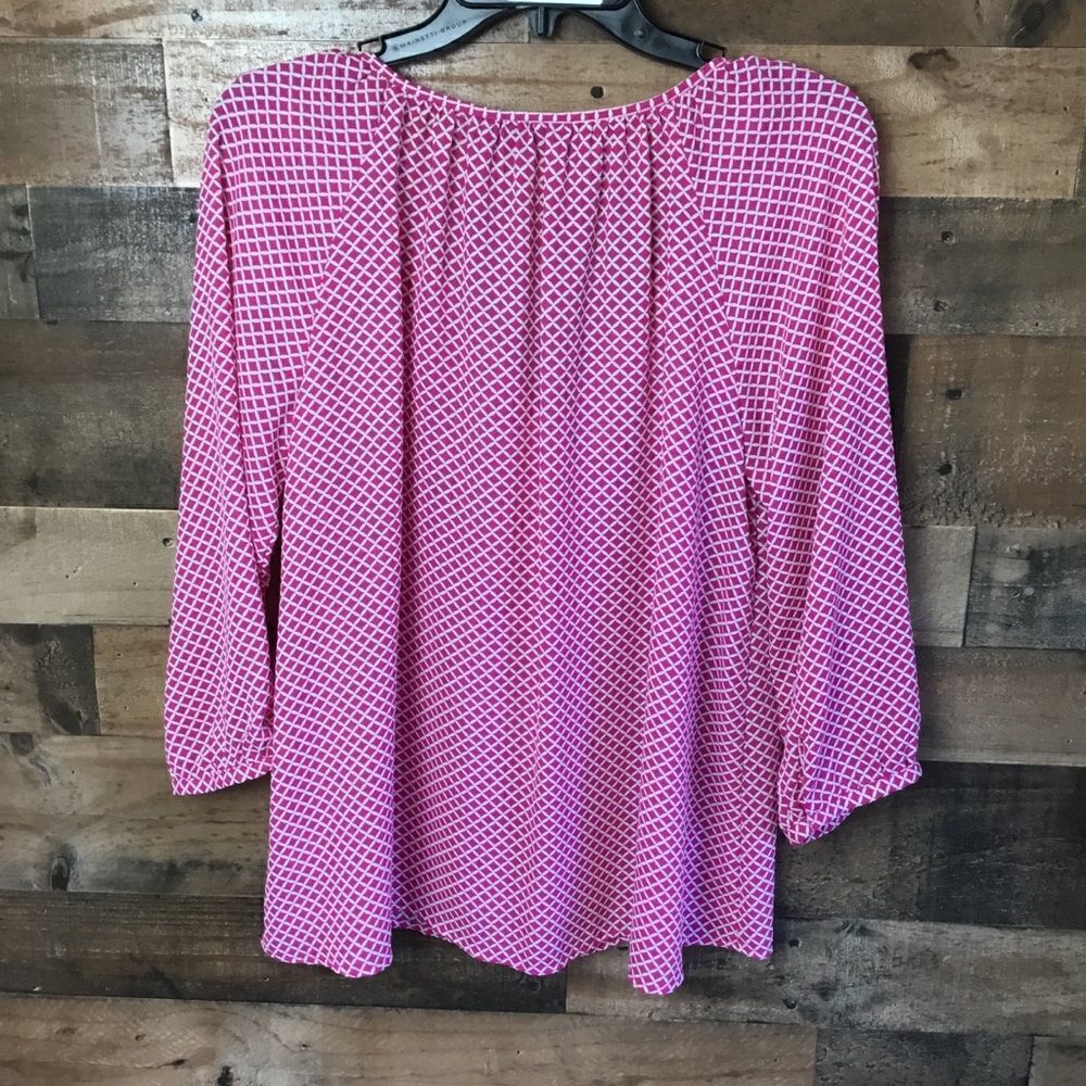 a.n.a. Blouse Tunic Pink White Print Tie Front 3/4 Length Sleeves Medium - Picture 9 of 11